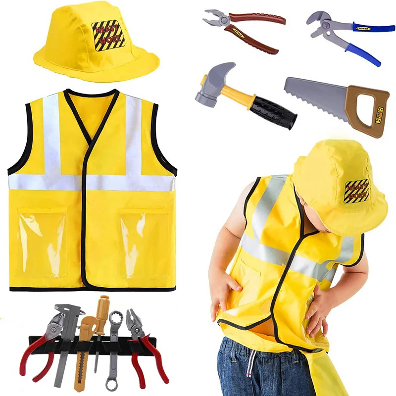 7pckleinkind Bauarbeiter Kostüm Kit für Kinder Cosplaytoy Set Karriere  Kostüme schwere Arbeiter Cosplay Spielhaus Party Kostüm