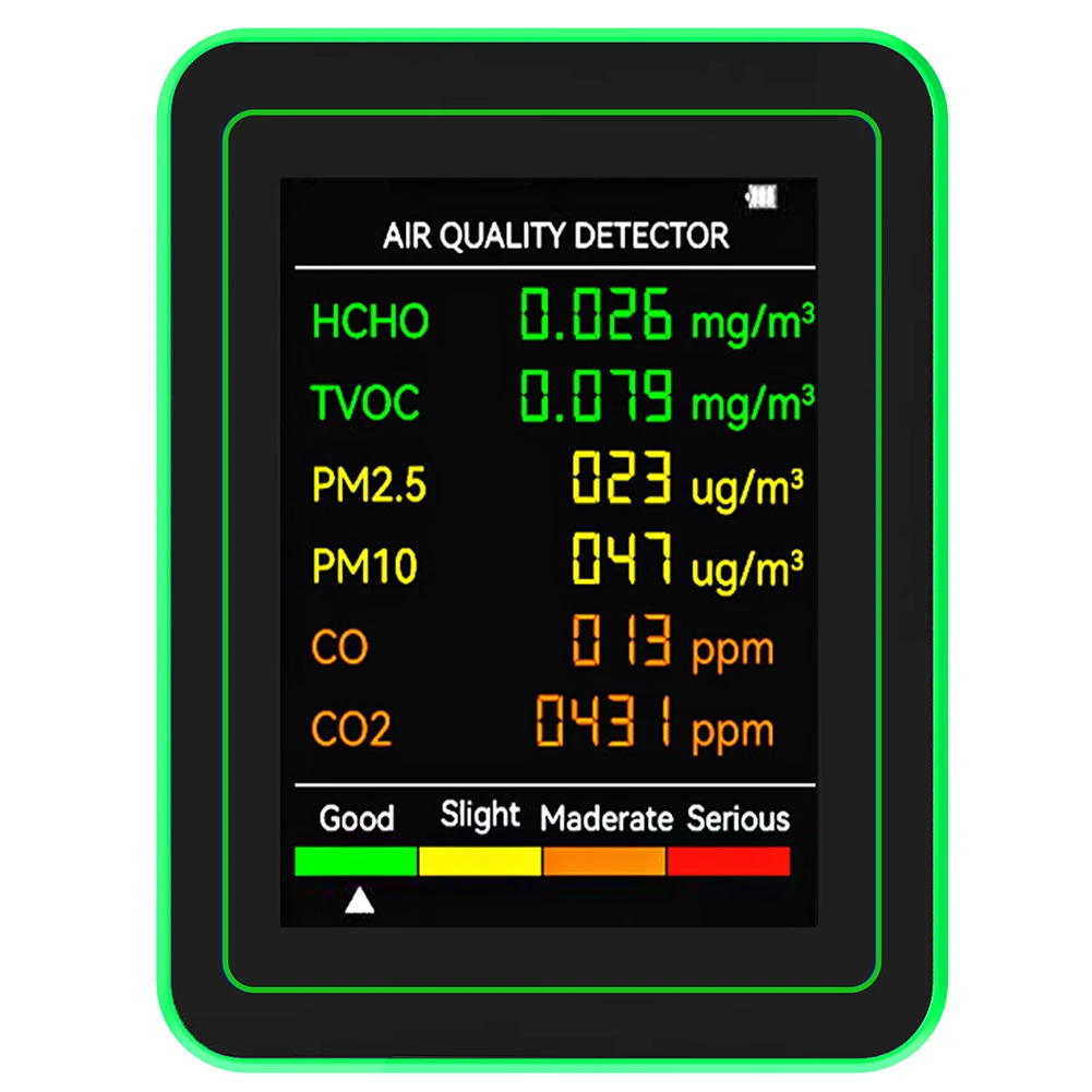 6-in-1 Air Quality Detector For CO TVOC PM2.5 PM10 CO2 and Formaldehyde Testing Ideal For Home and Office