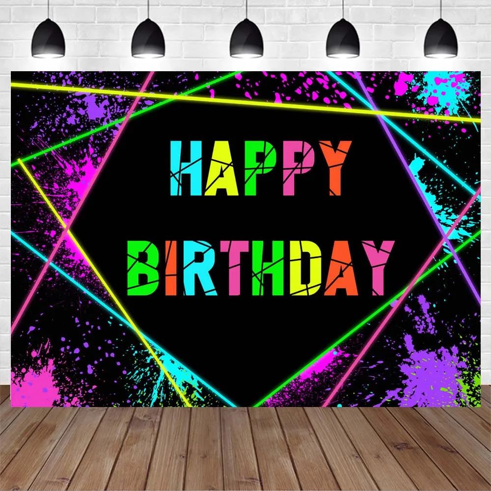 Glow in the Dark Neon Lights Birthday Party Photography Backdrops Retro Dance Party Graffiti Backdrop Studio Decor Banner photo backdrop