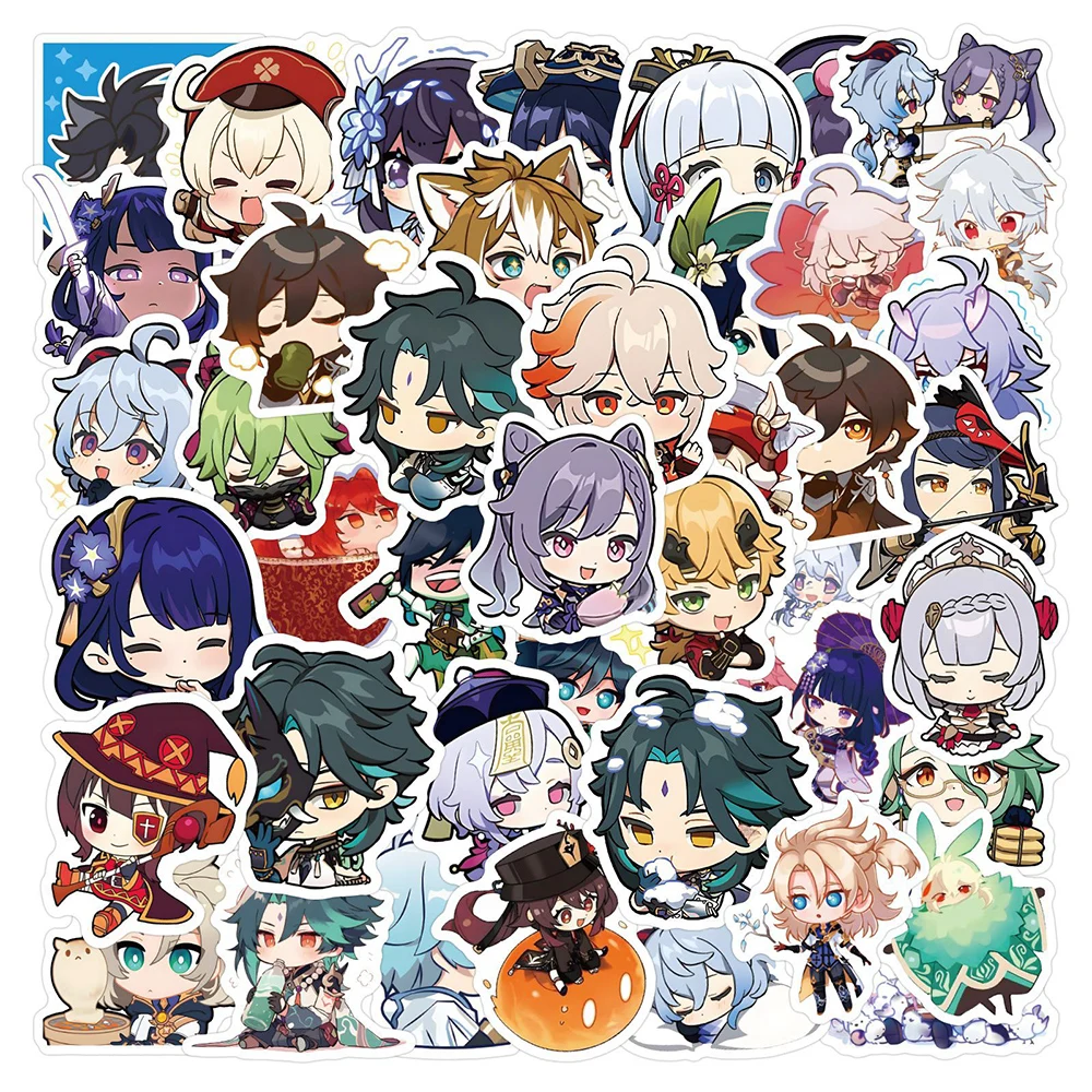 genshin impact game character raiden shogun ganyu cartoon character animation sticker student scrapbook scrapbooking stickers 10/30/60pcs Genshin Impact Stickers Kawaii Game Anime Sticker Laptop Skateboard Bike Scrapbooking Cartoon Toys Decals for Kids