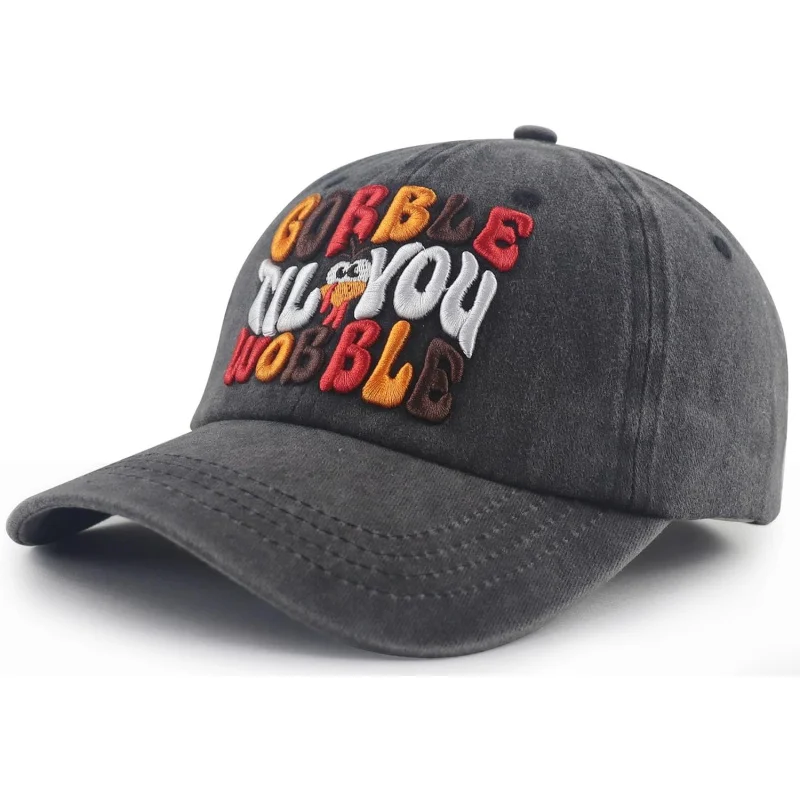 Thanksgiving Decor Hat for Women Men, Funny Adjustable Cotton 3D Embroidered Turkey Hats