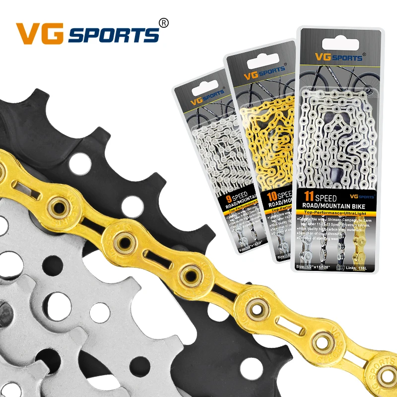 VG 8/9/10/11 Speed Gear Bicycle Chain Half-Hollow 116 Links MTB Road Bike Chains 