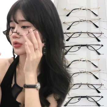Y2K Vintage Glasses Metal Frame Half Frame Without Lens Girls Chic Cosplay Party Decoration Glasses Metal Photography Glasses