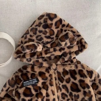 Ayniniell-الفتيات ليوبارد طباعة بأكمام طويلة مقنعين سترة ، أفخم معطف ، عادية ، الدافئة ، الكورية الموضة ، الخريف ، الشتاء 5