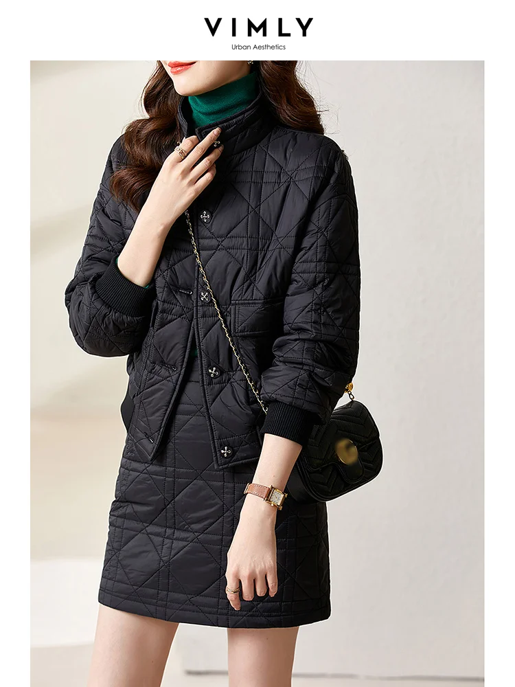 

Vimly Elegant Two-piece Skirt Sets 2022 Winter Fashion Short Padded Jacket Quilted Parkas Coat A Line Skirt Ladies Outfits V6832