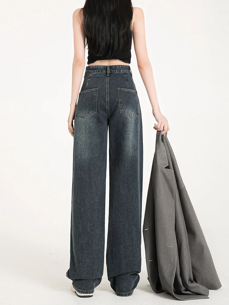Vintage High Waist Jeans For Womens Straight Baggy Denim Pants Streetwear American Style Fashion Wide Leg Denim Trouser