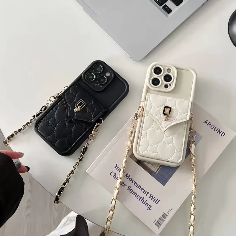 Stylish Strap Chain Wallet Phone Case with Soft Silicone and Rope Strap Cover