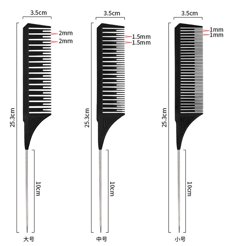 Large and Small Toothed Steel Needle-point Tail Comb Trendy Comb PC Tip-tail Hair Highlighting Comb for Stylist 2