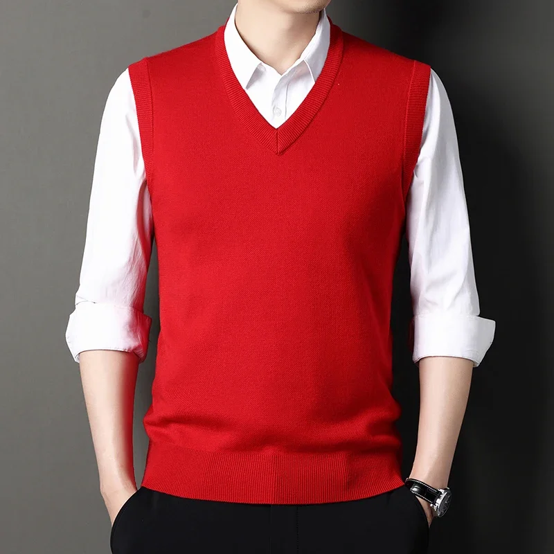 Men Sweater Vests Mens Knitted Vest Multicolor Men's Thickened Wool Knitted Vest Classic Business Fashion Solid Color Sleeveless Formal Pullover Brand Clothing