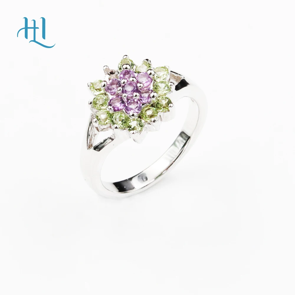 

Natural Amethyst Peridot S925 Sterling Silver Ring Genuine Gemstone Multicolor Original Design Women Romantic Fine Jewelry