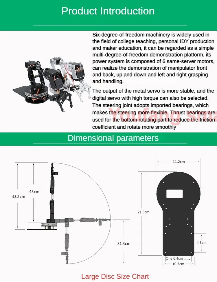 MG996 6 DOF Roboterarm mit Metallklaue 180/360 Scheibendrehbasis für Arduino Robot DIY Kit 3D-Feilen ESP32 programmierbarer Roboter – Detail 7