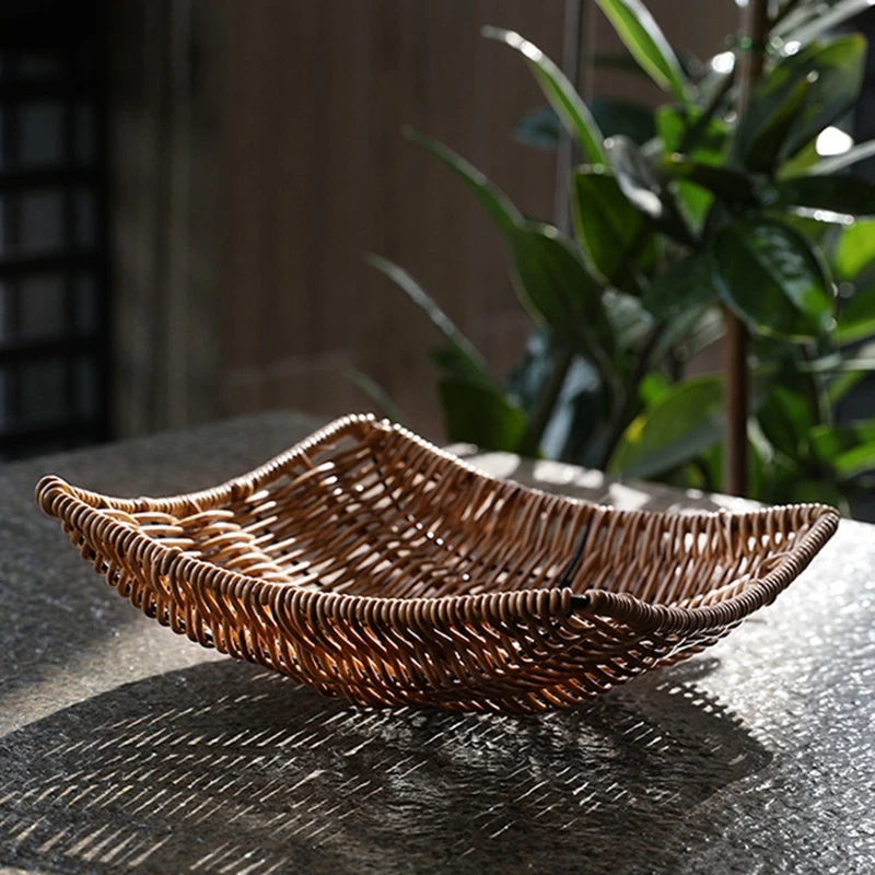 kitchen Organizer Rattan Fruit Bread Snacks Storage Tray Hand woven Storage Basket Desktop Sundries Organizer Kitchen Storage Bo 5