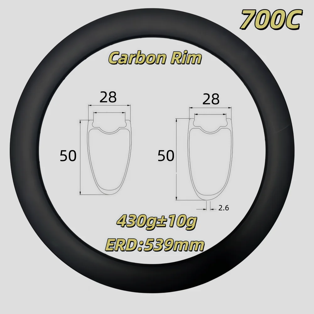 Road Bike Carbon Rim 50 55mm Depth Tubeless Disc Brake UD/3K/12K