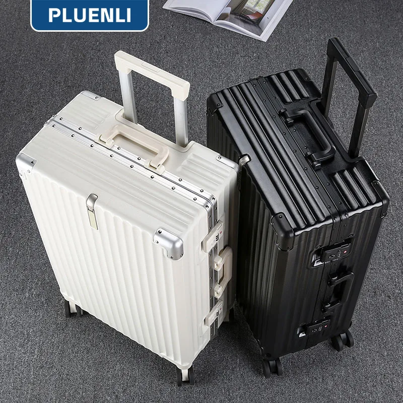 

PLUENLI Aluminum Frame Luggage Unisex Student Boarding Travel Luggage Trolley Case Universal Wheel Password Leather Case
