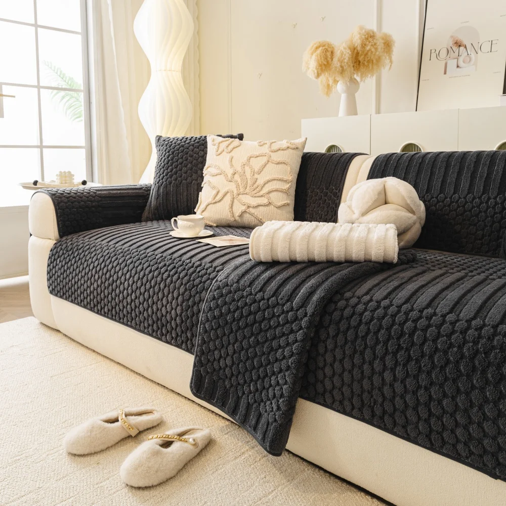 Thicken Warm Geometric Jacquard Fleece Anti-Slip Sofa Cover image 1