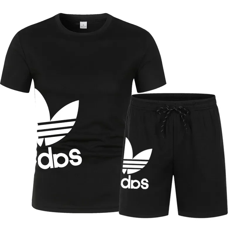 

2024 New Men's Sportswear Summer Suit Men's Fitness Suit Sports Suit Short-sleeved T-shirt + Shorts Cotton 2-piece Print