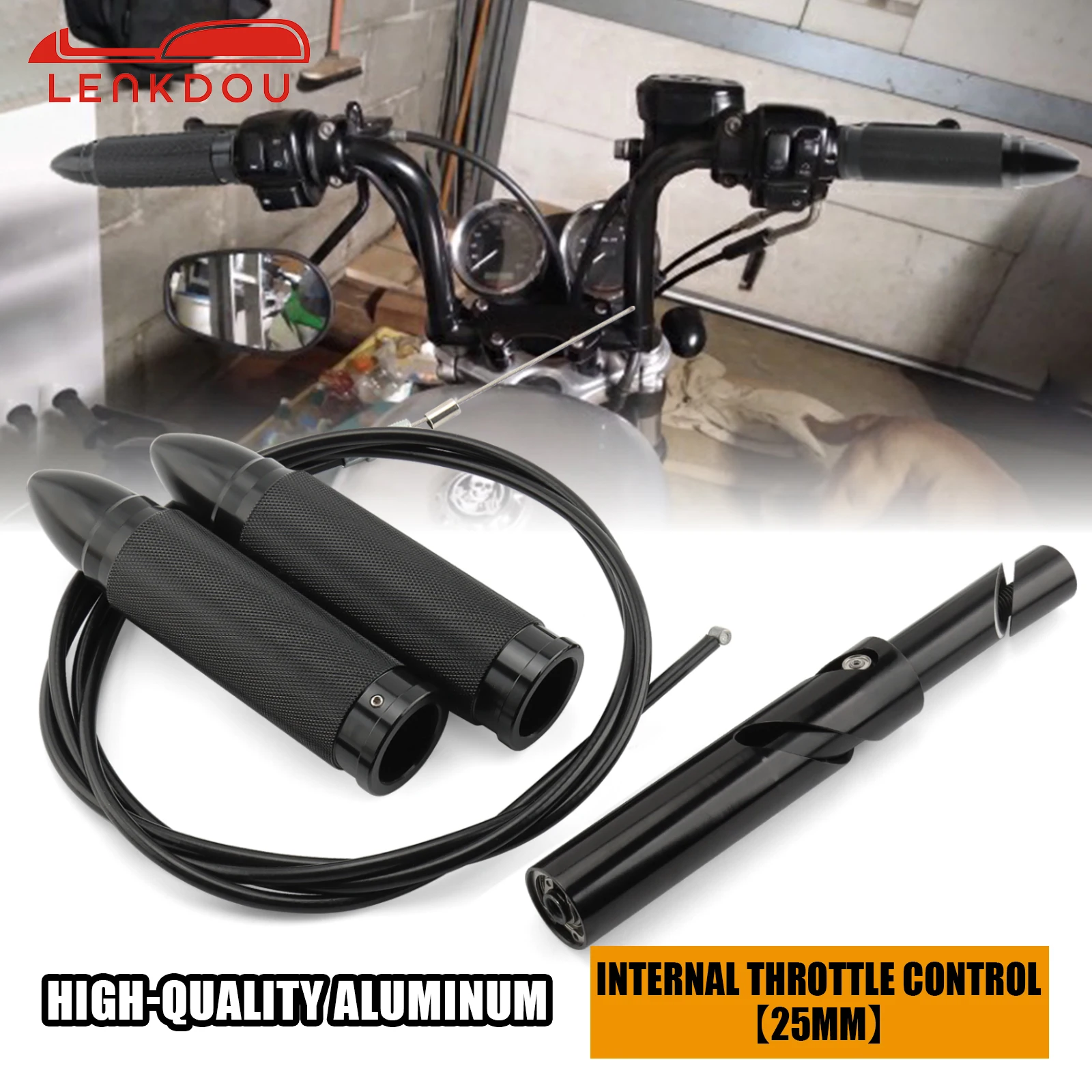 Internal Throttle Kit With Metal Sleeve For 1" Handlebars | For Use With Rubber Grips, Harley Bobber Chopper