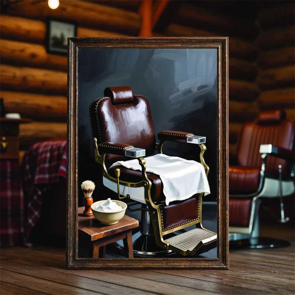 Vintage Art Mural Salon Acconciatura Barbier Accessori retrò Barbiere e articoli da toeletta da uomo Pittura su tela Barbiere Decor - immagine 5