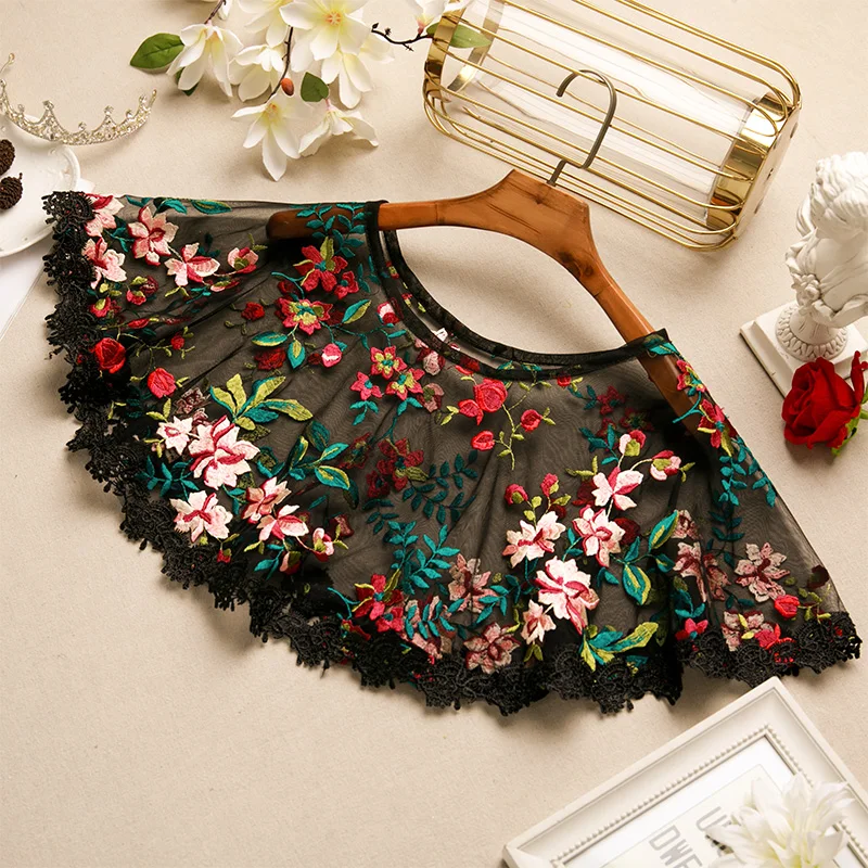 

Women's Spring Summer Flower Embroidery Vintage Mesh Lace Pashmina Female Summer Sunscreen Mesh Shawl Cloak R938