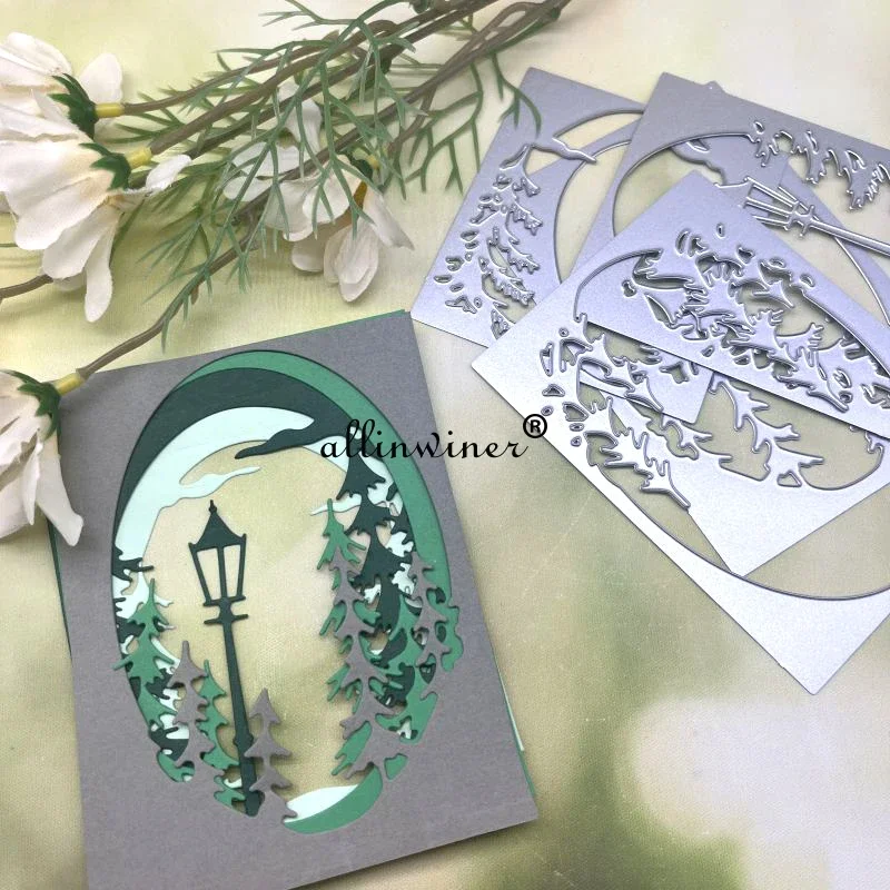 4Pcs Tree Light Frames Stampi Per Il Taglio Dei Metalli Stencil Per Scrapbooking Fai Da Te Goffratura Decorativa Modello Fustellato Artigianale
