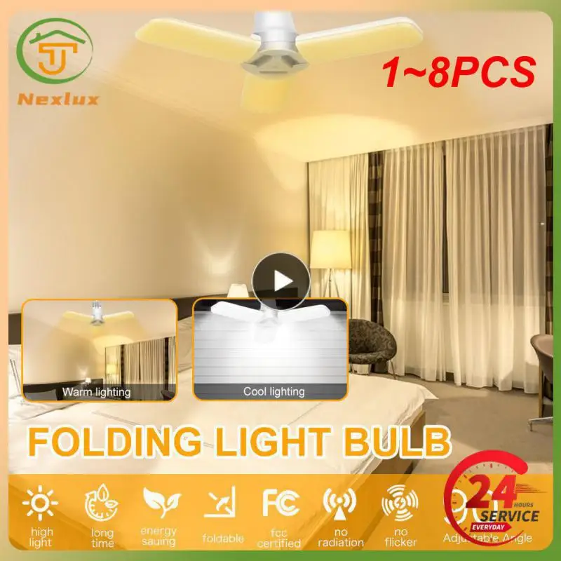 

1~8PCS Garage Light E26 30/40W Deformable Ceiling Light Foldable Fan Blade Light For Warehouse Workshop Deformation Lamp 85-265V