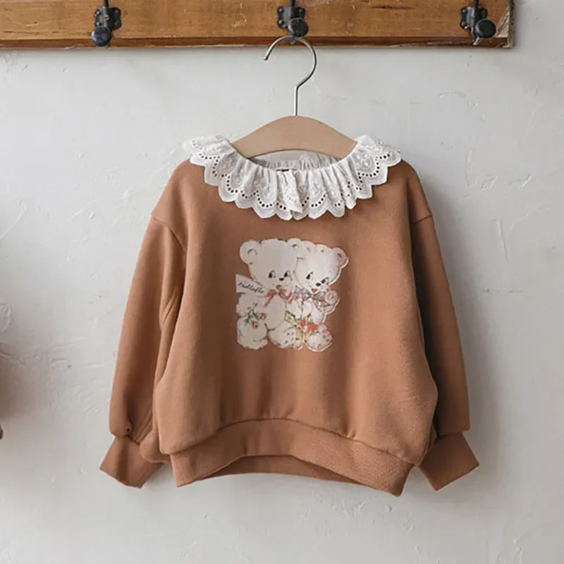 thumbnail image 1 of Sudaderas con capucha para niña de 2 a 8 años, sudadera bonita con solapa de encaje para niña, jersey de oso de dibujos animados, camisas, ropa de otoño para chico, 1 of 6