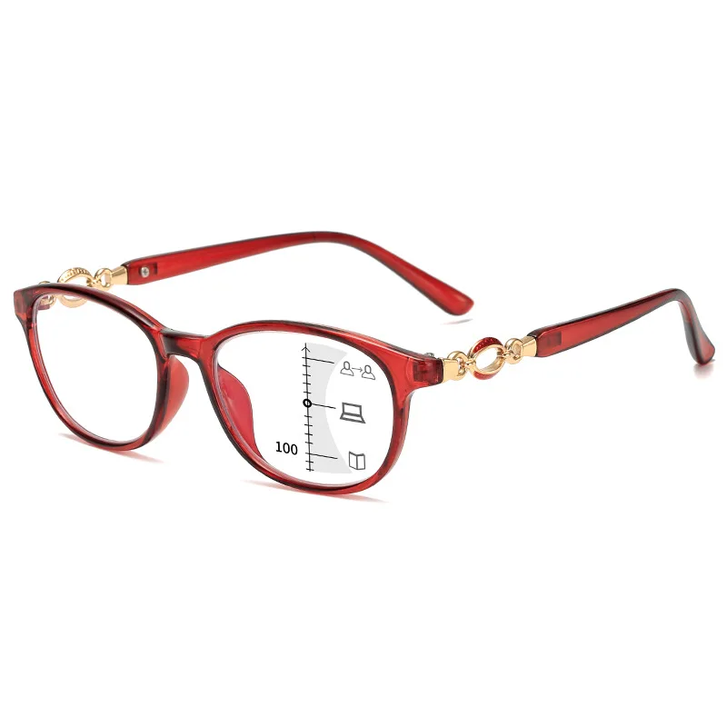 Multifocal Progressive Reading Glasses Women Anti Blue UV Protect EyesGlasses Retangle Frame Eyewears +1.0~+4.0 4