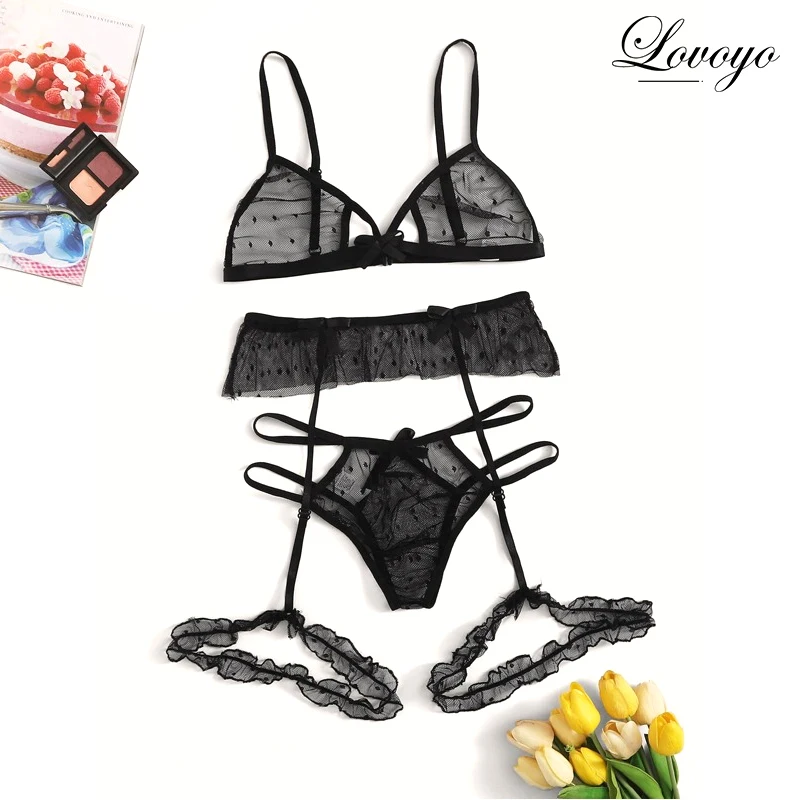 Sexy Bra Set Transparent See Through Bra And Panty Set With Garter