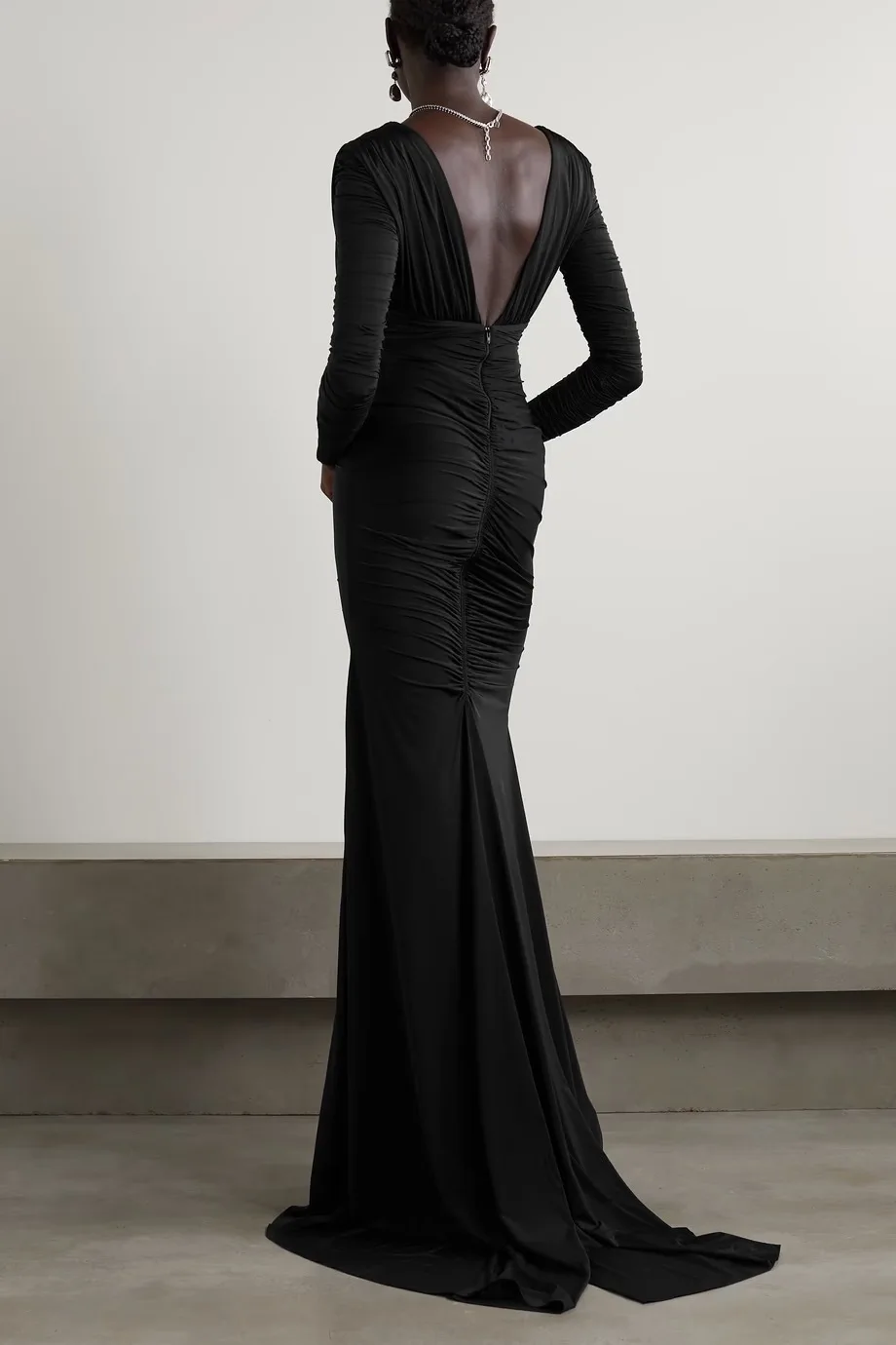 

Women Black Sexy Deep V Neck Open Back Split Mermaid Maxi Dress Elegant Wedding Party Bodycon Floor Length Dresses Vetidos