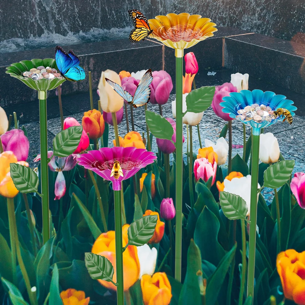 Bees Water Feeder Bee Watering Station Metal Bee Water Feeder Multi-Function Butterfly Bath Bowl Standing Feeder for Garden Yard Decor