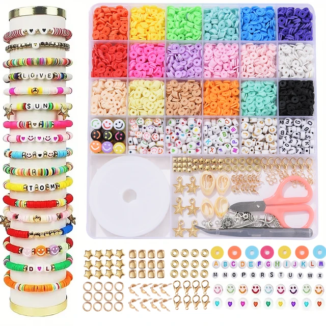 Clay Beads for Jewelry Making 6mm Rainbow Disc Flat Bead Kit Cute