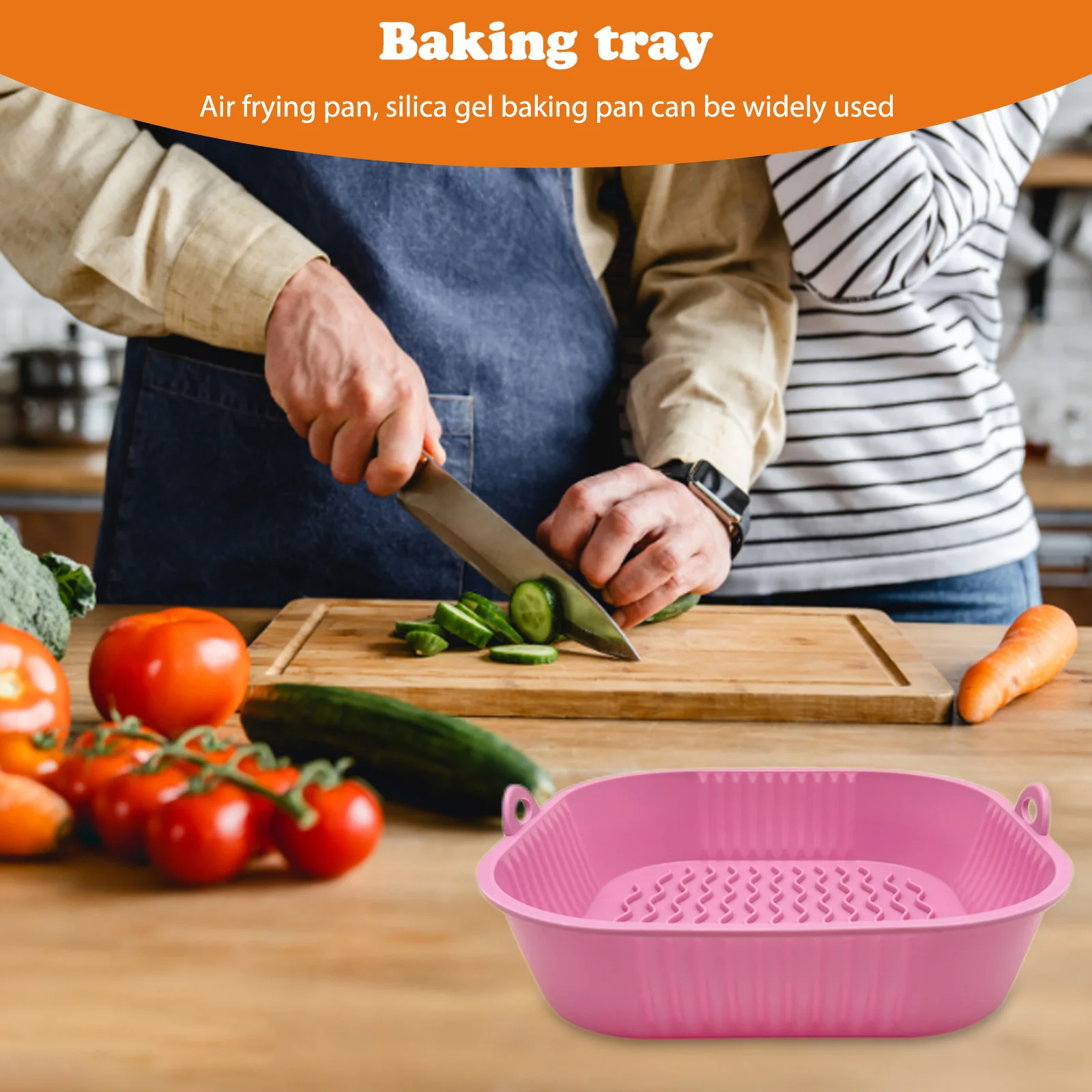 Silicone Oven Baking Tray BPA Free 19cm Square Shaped Air Fryers Oven Baking Tray Foldable Replacement with Handle Kitchen Tools