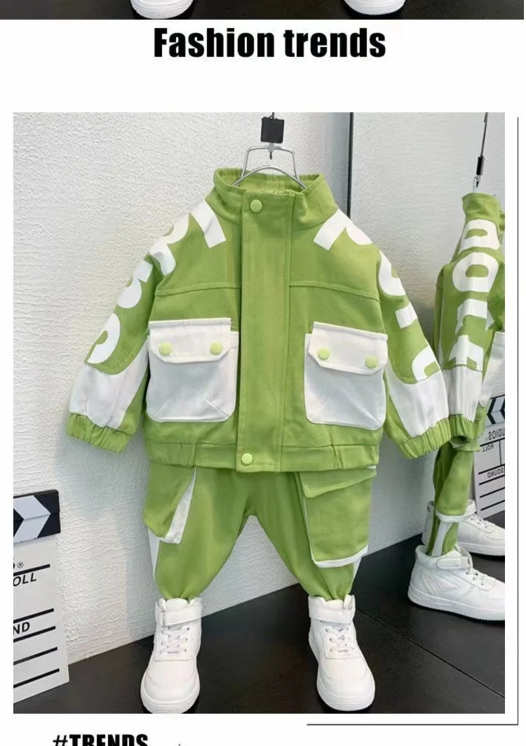 Jungen Jacke Anzug Frühling und Herbst Kleidung Kinder Sportswear Jungen Baby Mantel Hosen Zwei-stück Set 2024 Neue_voghion.com