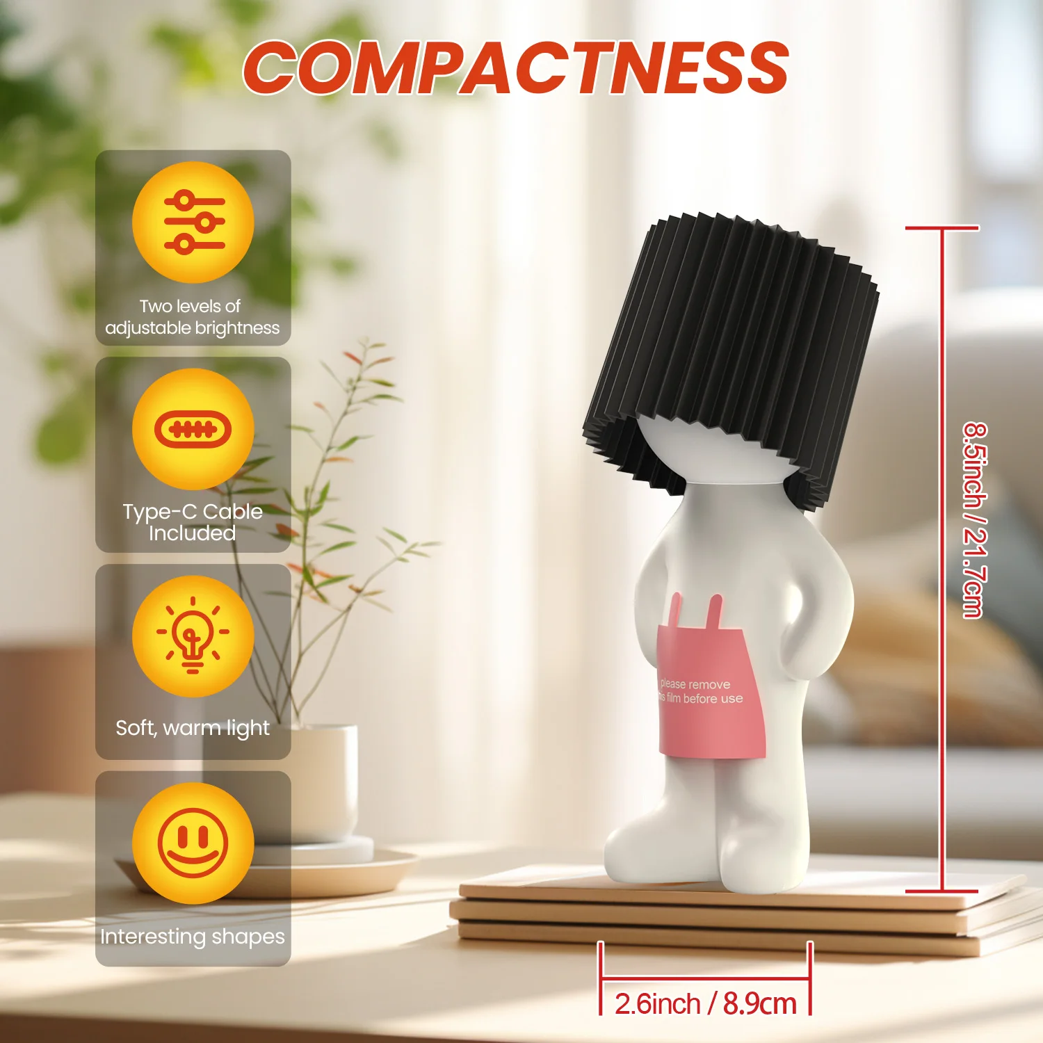 Shy Guy 창의적인 모션 센싱 테이블 램프 2단계 조광 분위기 조명 치료용 침..