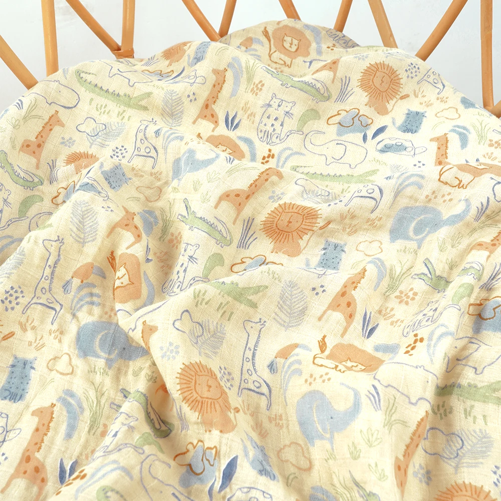 HappyFlute 100% Cotton Baby Muslin Swaddle Animal Print Baby Blanket Baby Wrap 120*110CM 3