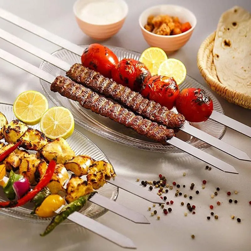 340 Stainless Steel Professional Grilling BBQ Skewer 21Inch Long Flat Meat Skewer Machine Kebab Press Maker Outdoor BBQ Tools