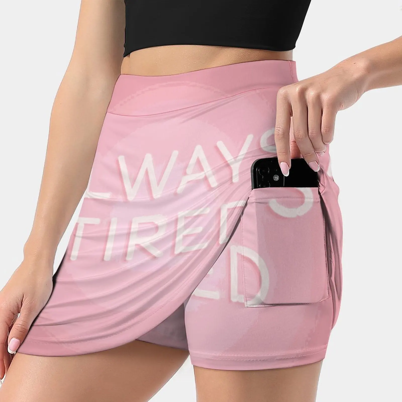 

Always Tired New Women Skirts Double-Layer Printed Short Dress Mini Sport Skirt Graphic Design Neon Lights Typography Vector