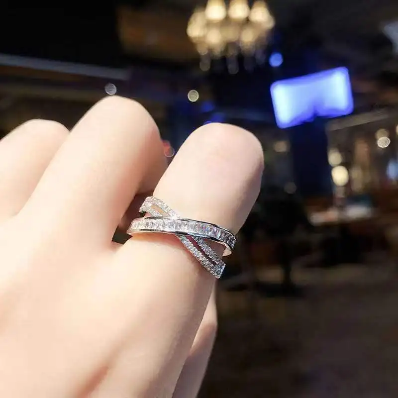 

INS Cross Double Layer Crystal Imitation Women's Ring Classic Y2K Style Charming Girl Birthday Party Jewelry Gift Access