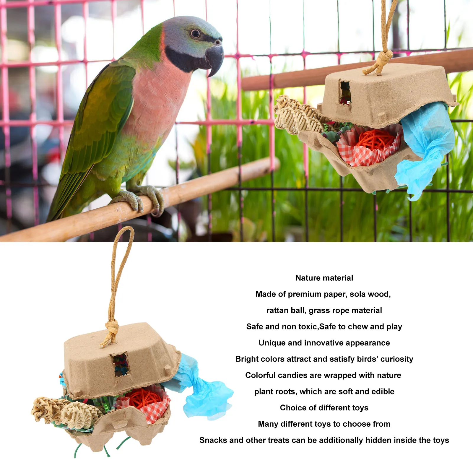 Bird Foraging Box Toys Fun Colorful Shredding Paper Sola Wood Rattan Ball Grass Rope Parrot Foraging Toys