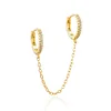 Boucles d'oreilles tendance en acier inoxydable pour femmes, 1 pièce, chaîne à Double perçage, fleur coréenne, Zircon, clous de perçage, bijoux à la mode