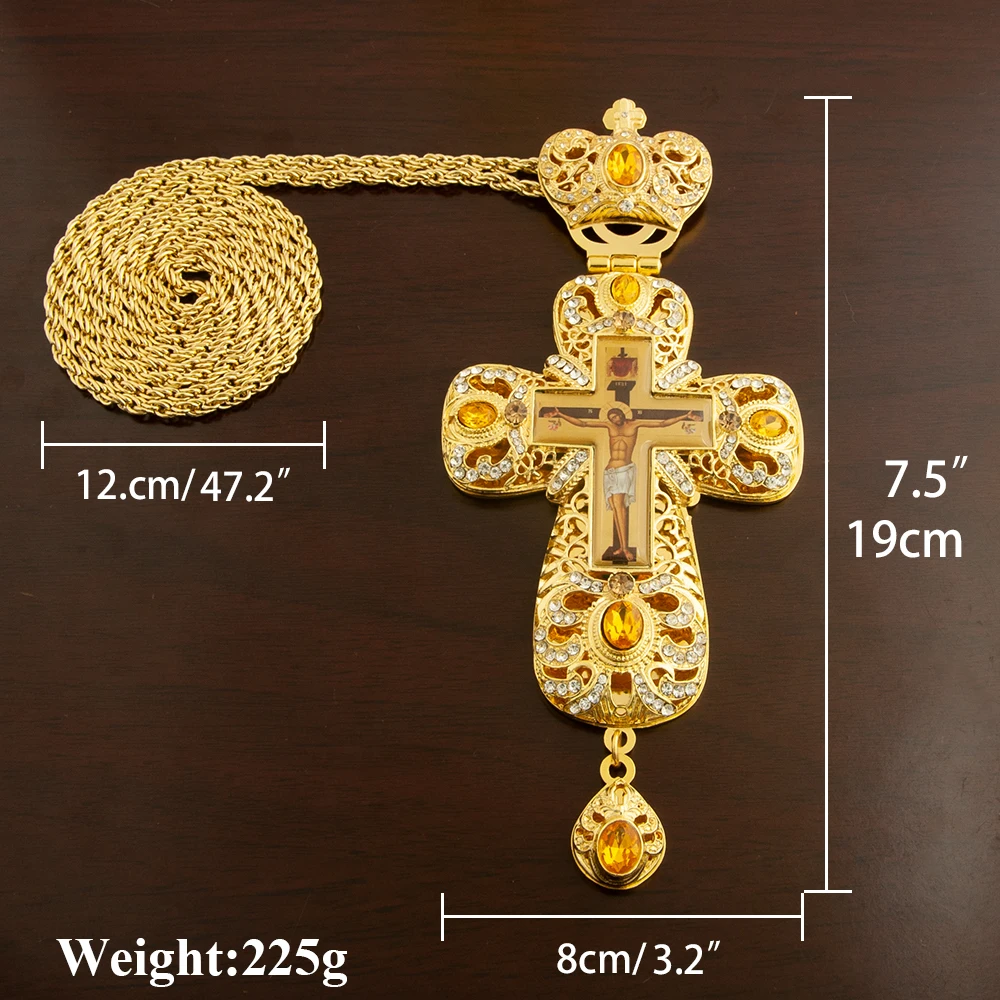 Pectoral Cross Necklace Christ Pendant Jesus Crucifix Sculpture Gold Cross Necklace Orthodox Cross Pendant For Priest Churche Wedding Funeral
