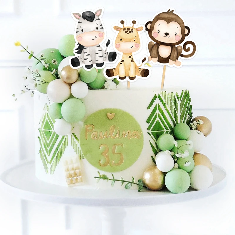 24pcs Cake Topper Carton Wild Animal Cupcake Topper For Kids Jungle Safari Forest Birthday Party Decoration DIY Cupcake Supply