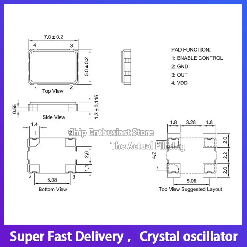 5070 7050
32.768KHZ 32.768K 3.3V SMD 액티브 크리스털 발진기 OSC 4P 5.0X7.0MM