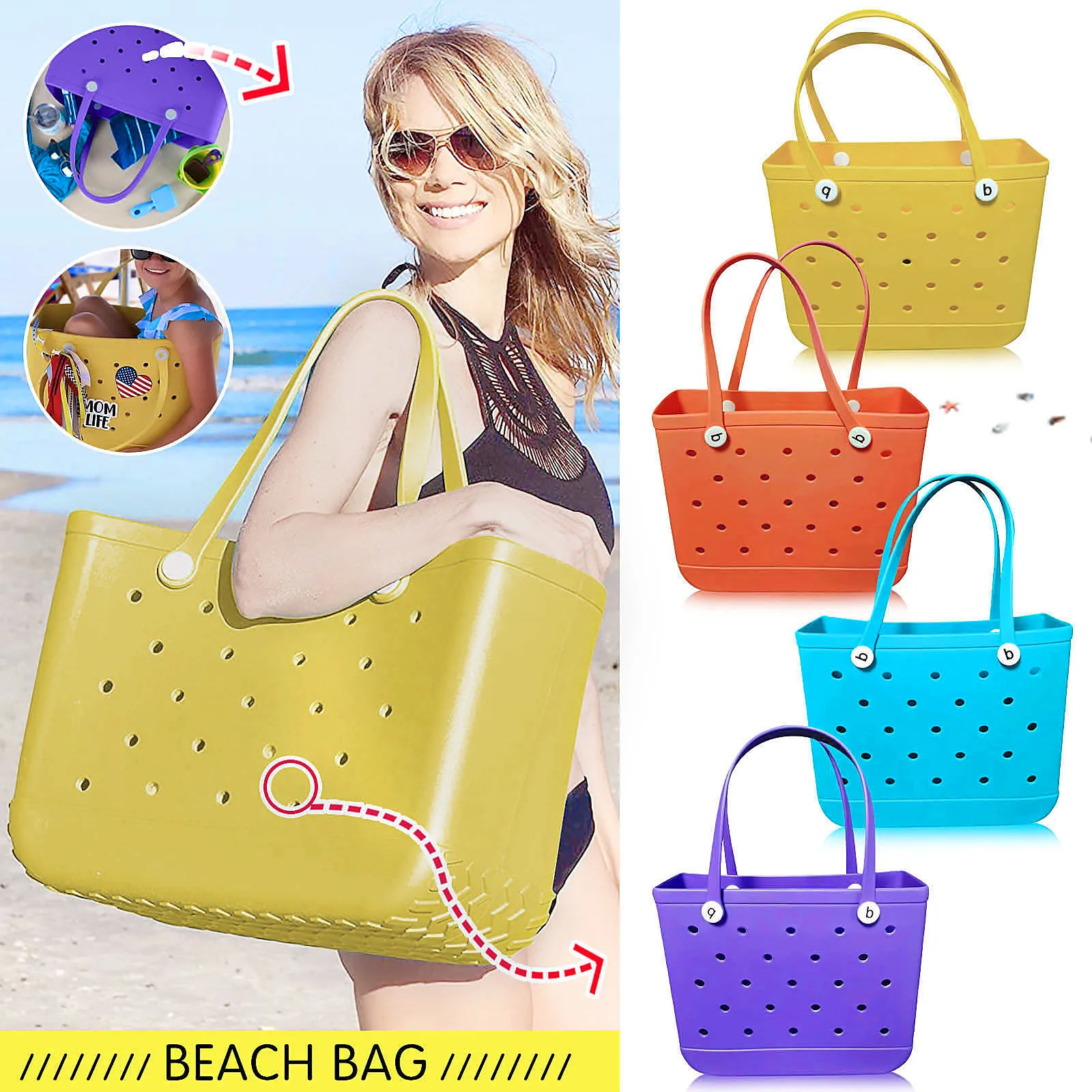 

Extra Large Boggs Beach Rubber Basket Women Summer XL EVA Jelly Bag Outdoor Picnic Baskets Waterproof Handbag Shopping Bags