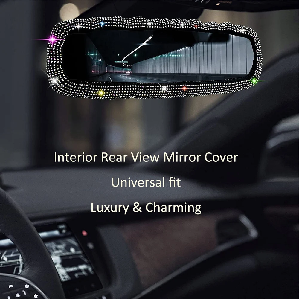 Diamond Car Rear view Mirror Cover Stretch Elastic Crystal Auto Interior Rear View Decoration Bling Car Accessories For Women