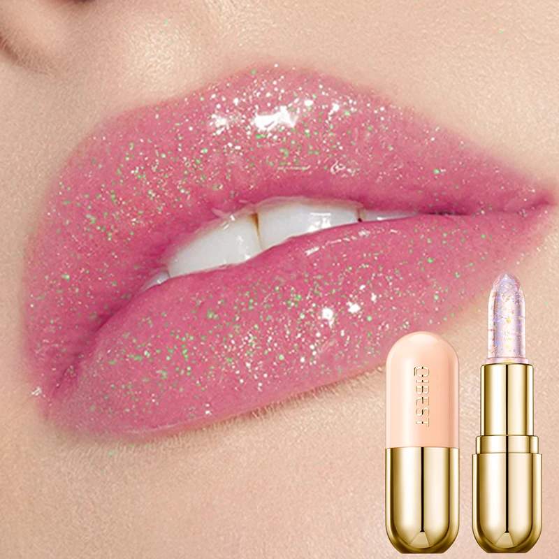 thumbnail image 1 of QIBEST Glitter Lipstick Lip Balm Color Change Transparent Moisturizing Crystal Jelly Pearlescent Lip Plumper Gloss Tint Cosmetic, 1 of 5