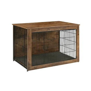 S0e344440ed3b448cb2b497761b2ea21cc.jpg 39 Inch Wooden Dog Kennel Furniture Extra Large Pet Crate End Table Dual Door Brown Heavy Duty Indoor Dog Cage With Cushion