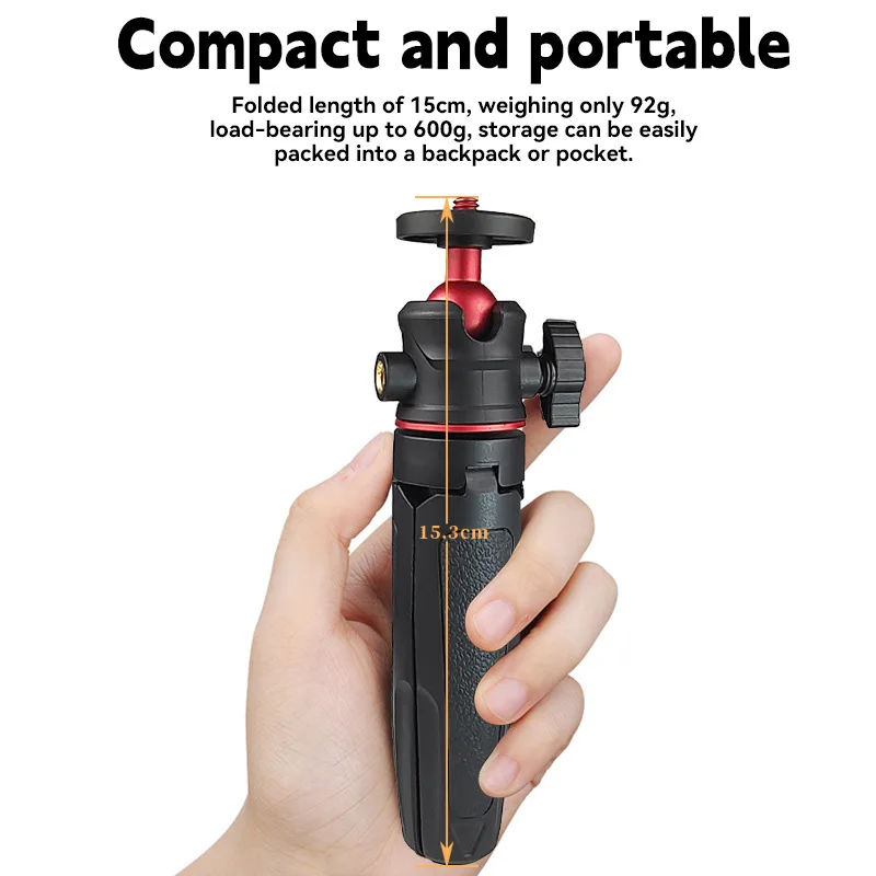 MT-08 Foldable Tripod for Phone Cold Shoe Ball Head 1/4'' Selfie Stick Mini Holder Bracket for Mobile Camera DSLR, Action Camera