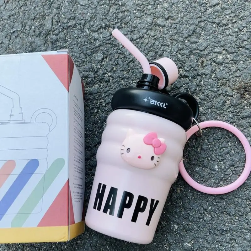 

400Ml Sanrio Hello Kitty Thermos Cup Water Bottle Straw Cup Anime Cartoon Ins Stainless Steel Portable Insulation Mug Lover Gift