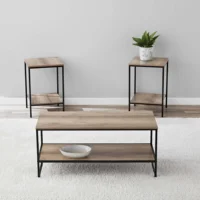 Contemporary 3 Piece Rectangular Particle Board Coffee Table, Rustic Brown 1